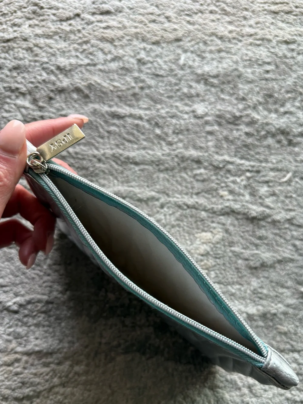 Ipsy Glam Makeup Bag | Metallic Silver Quilted